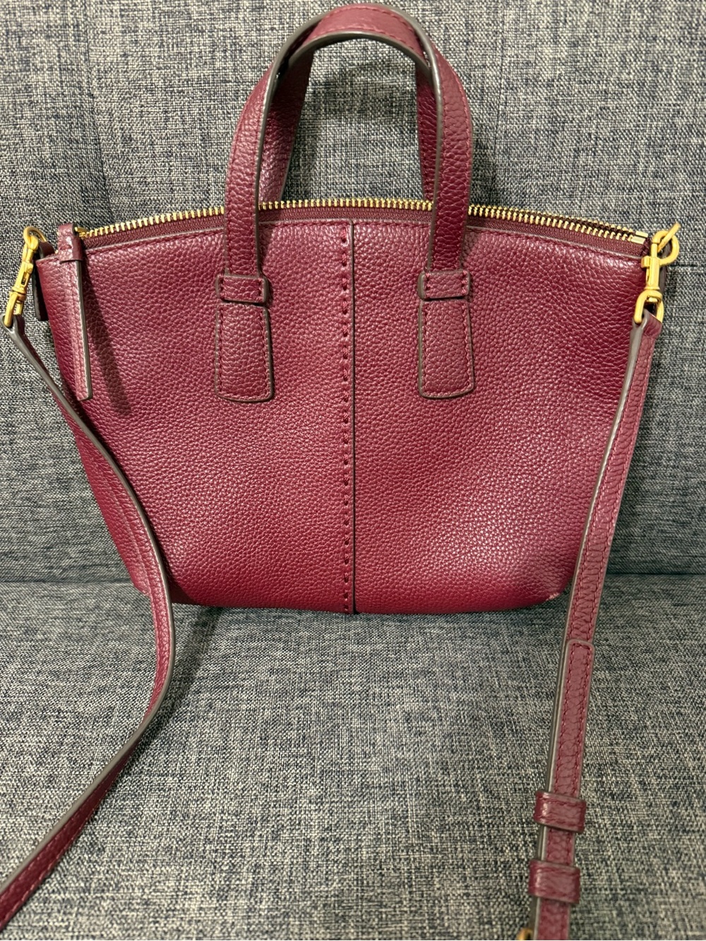 Tory Burch Small Pebbled Leather Satchel in Wine with Gold Hardware - Picture 2 of 4